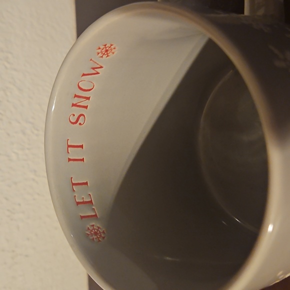 PLACE&TIME Gray Ceramic Coffee Mug-White Snowflake Pattern-Inside "LET IT SNOW" - Picture 2 of 8